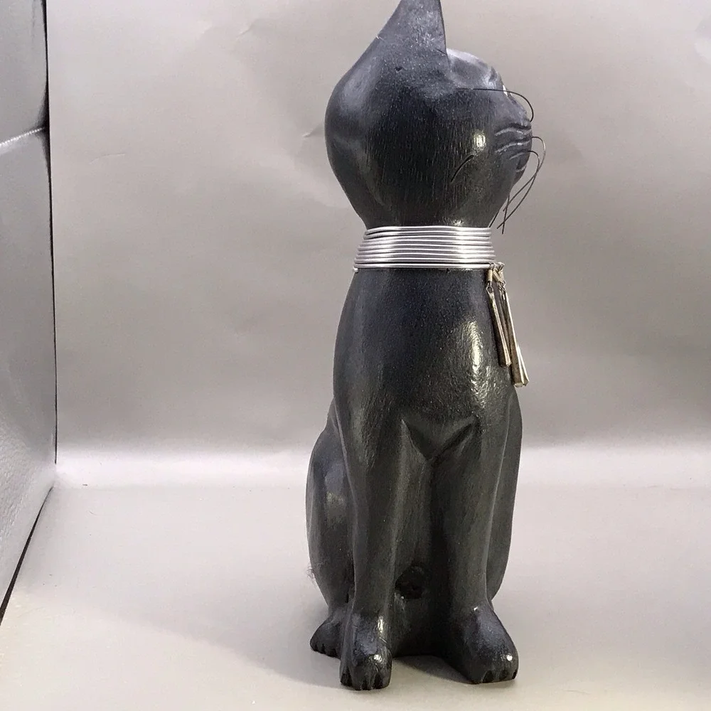 Wooden Black Cat Wearing Egyptian Style Collar 10